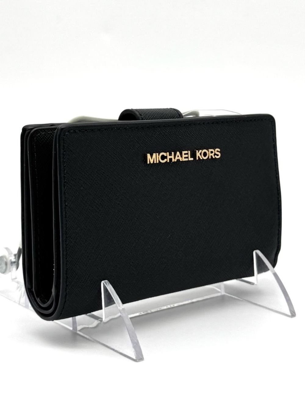 Michael Kors Medium Bifold Zip Chain Wallet Black/Gold